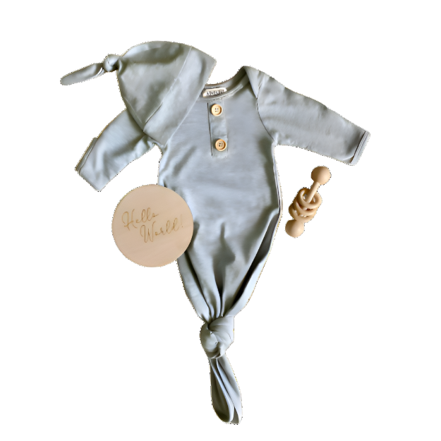 Knot Gown and Hat Set- Grey (newborn)