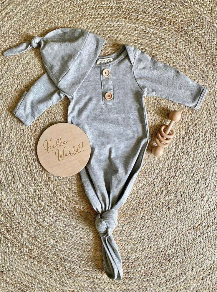 Knot Gown and Hat Set- Grey (newborn)