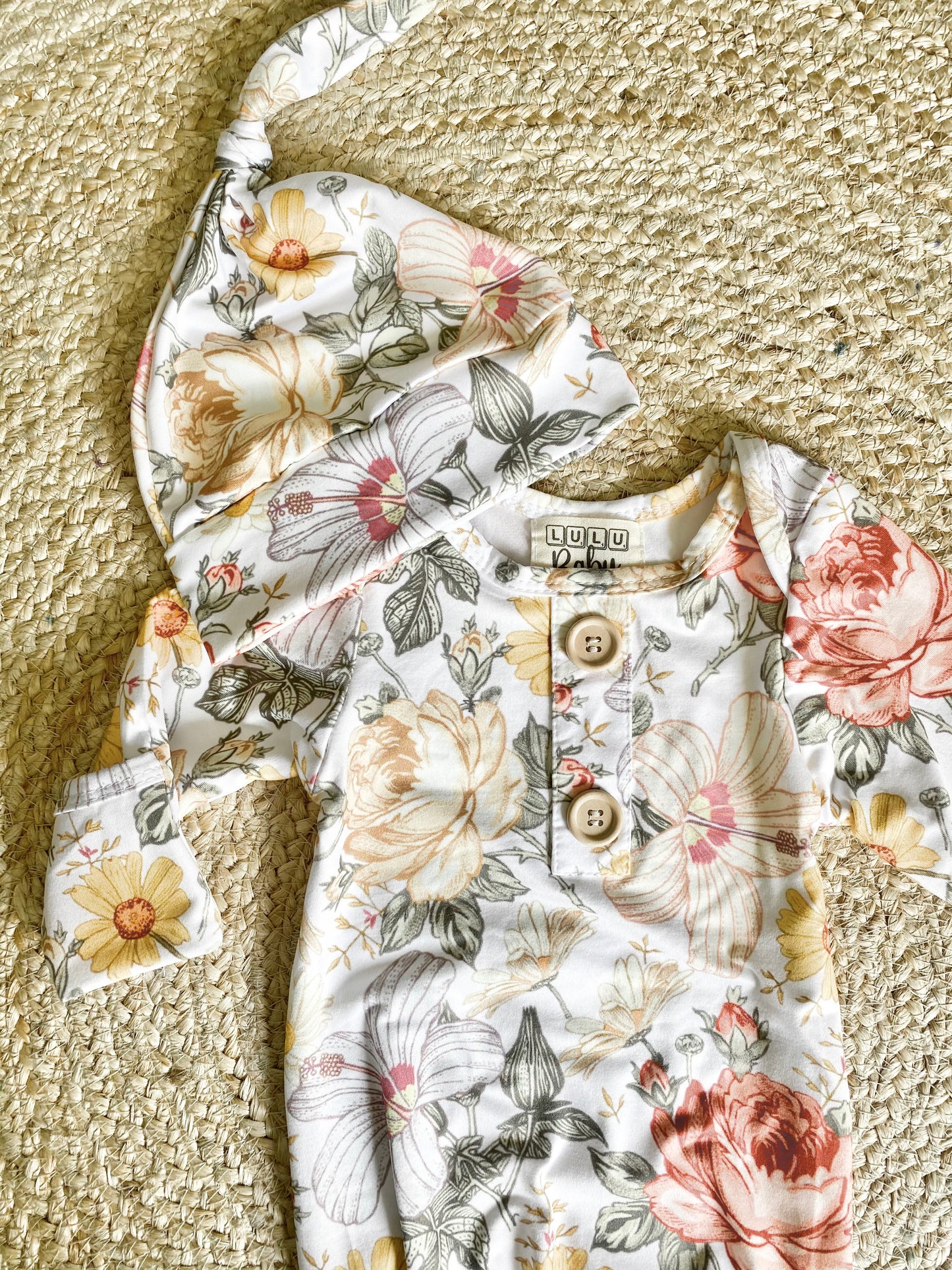 Knot Gown and Hat - Floral (newborn)