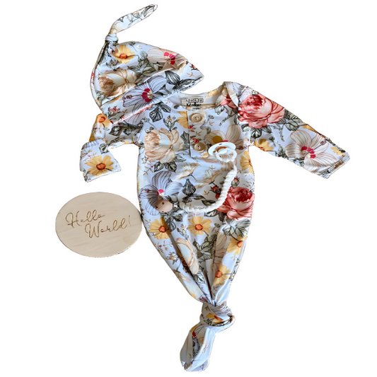 Knot Gown and Hat - Floral (newborn)