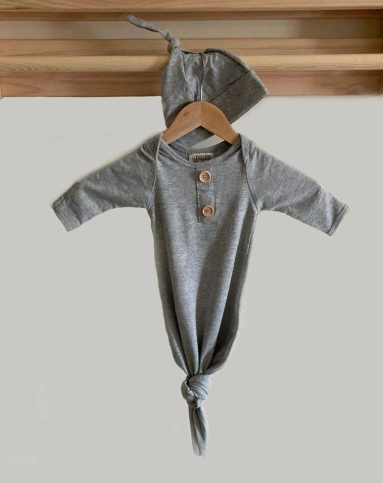 Knot Gown and Hat Set- Grey (newborn)