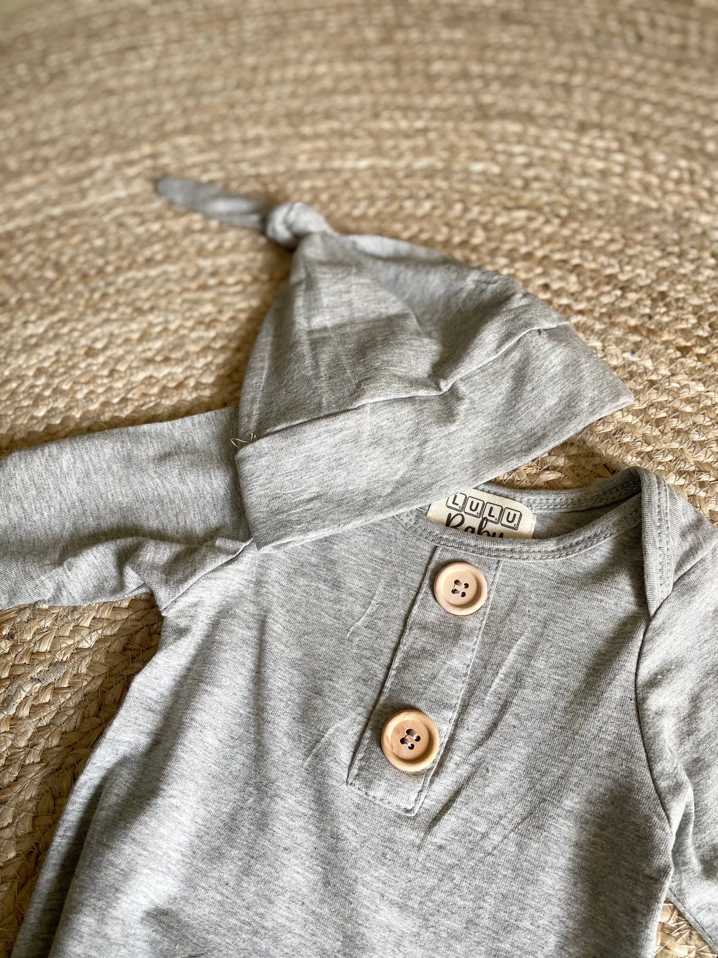 Knot Gown and Hat Set- Grey (newborn)