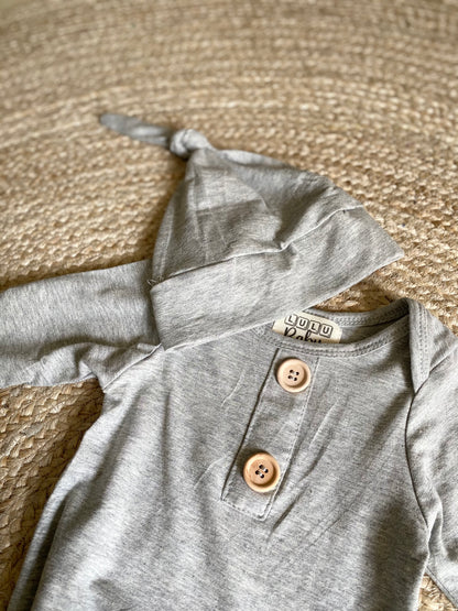 Knot Gown and Hat Set- Grey (newborn)